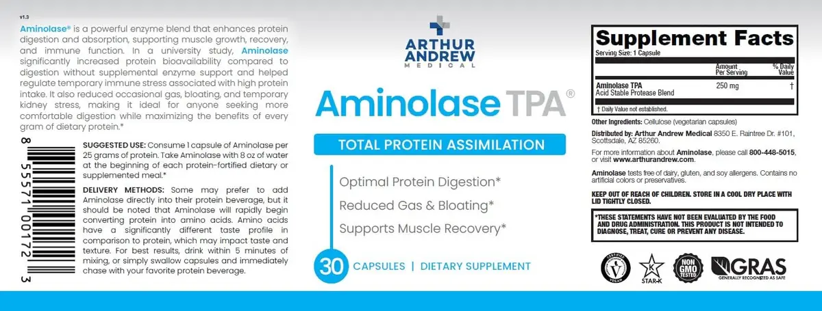 Arthur Andrew Medical Aminolase TPA 30 Capsules | Supports Protein Absorption & Muscle Synthesis - view 8