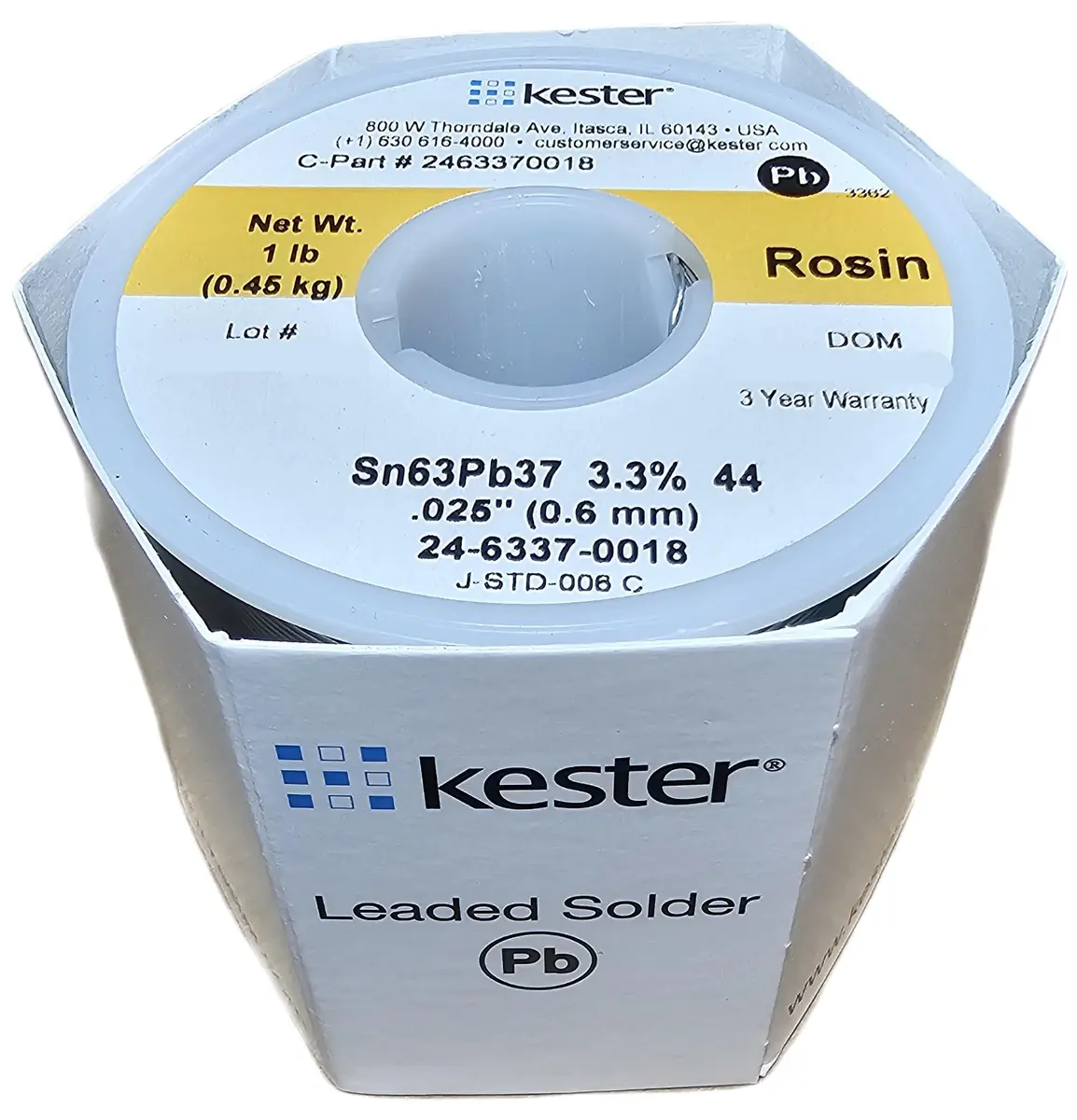 Kester Solder 24-6337-0018 63/37 Sn/Pb 1lb | Activated Rosin Core for Reliable Soldering - main product image