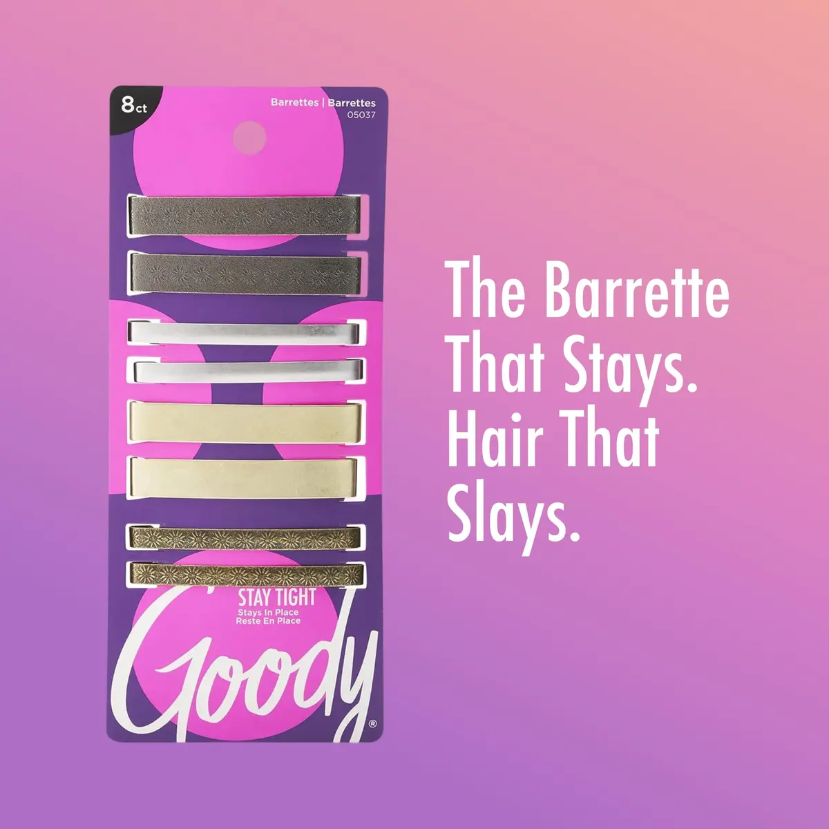 GOODY Stay Tight Hair Barrettes 8 Ct Metallic Non-Slip Clips | All Hair Types, Comfortable & Secure - view 6