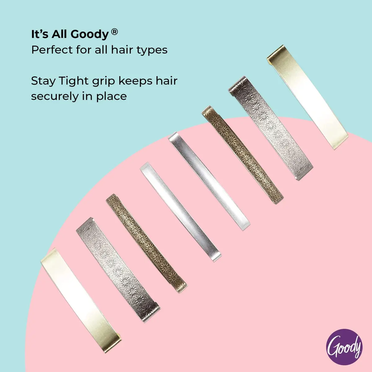 GOODY Stay Tight Hair Barrettes 8 Ct Metallic Non-Slip Clips | All Hair Types, Comfortable & Secure - view 3