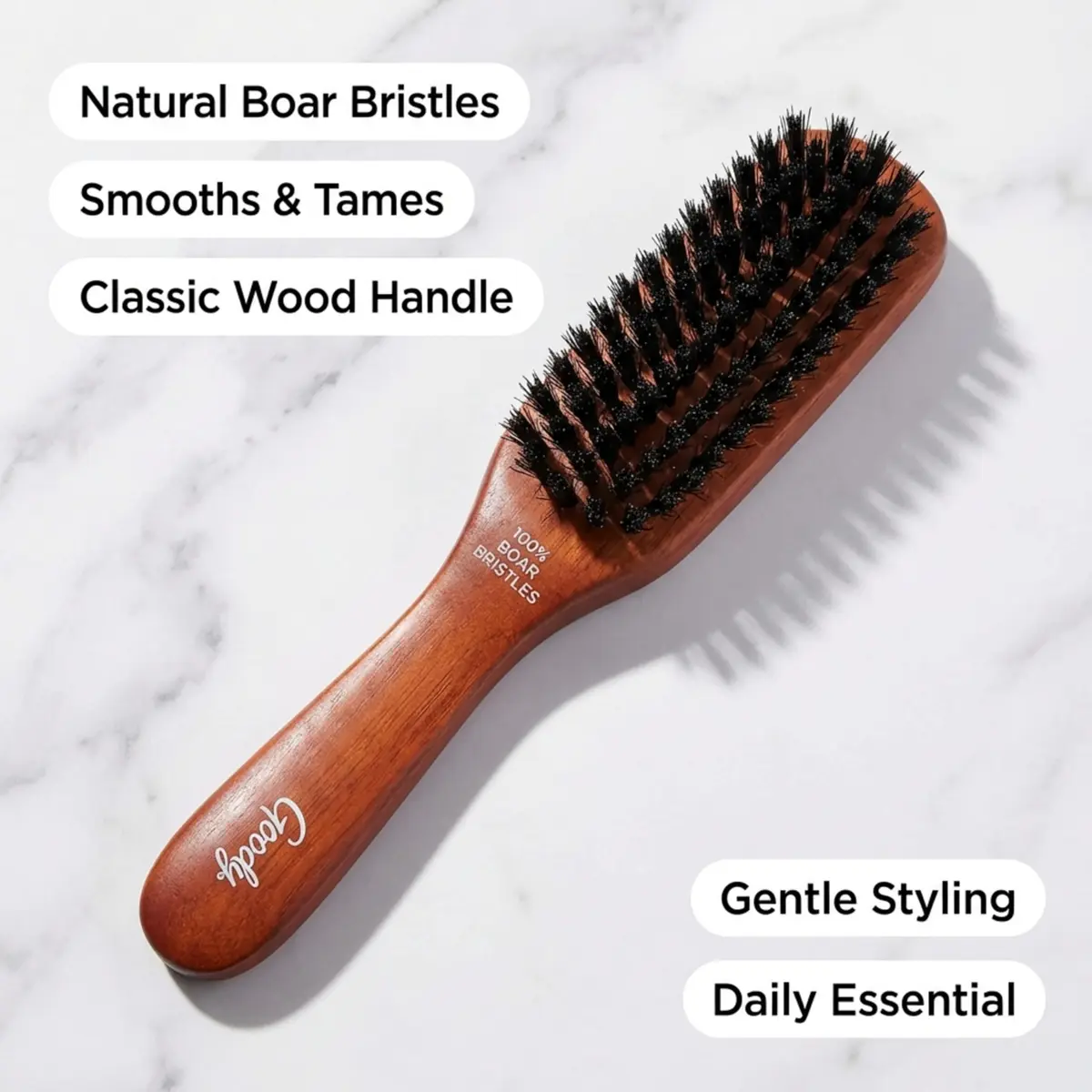 Goody Smoothing Hairbrush with Natural Boar Bristles & Wooden Handle | Frizz Control & Shine (1 Count) - view 5
