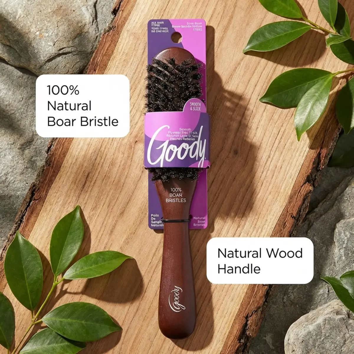 Goody Smoothing Hairbrush with Natural Boar Bristles & Wooden Handle | Frizz Control & Shine (1 Count) - view 7