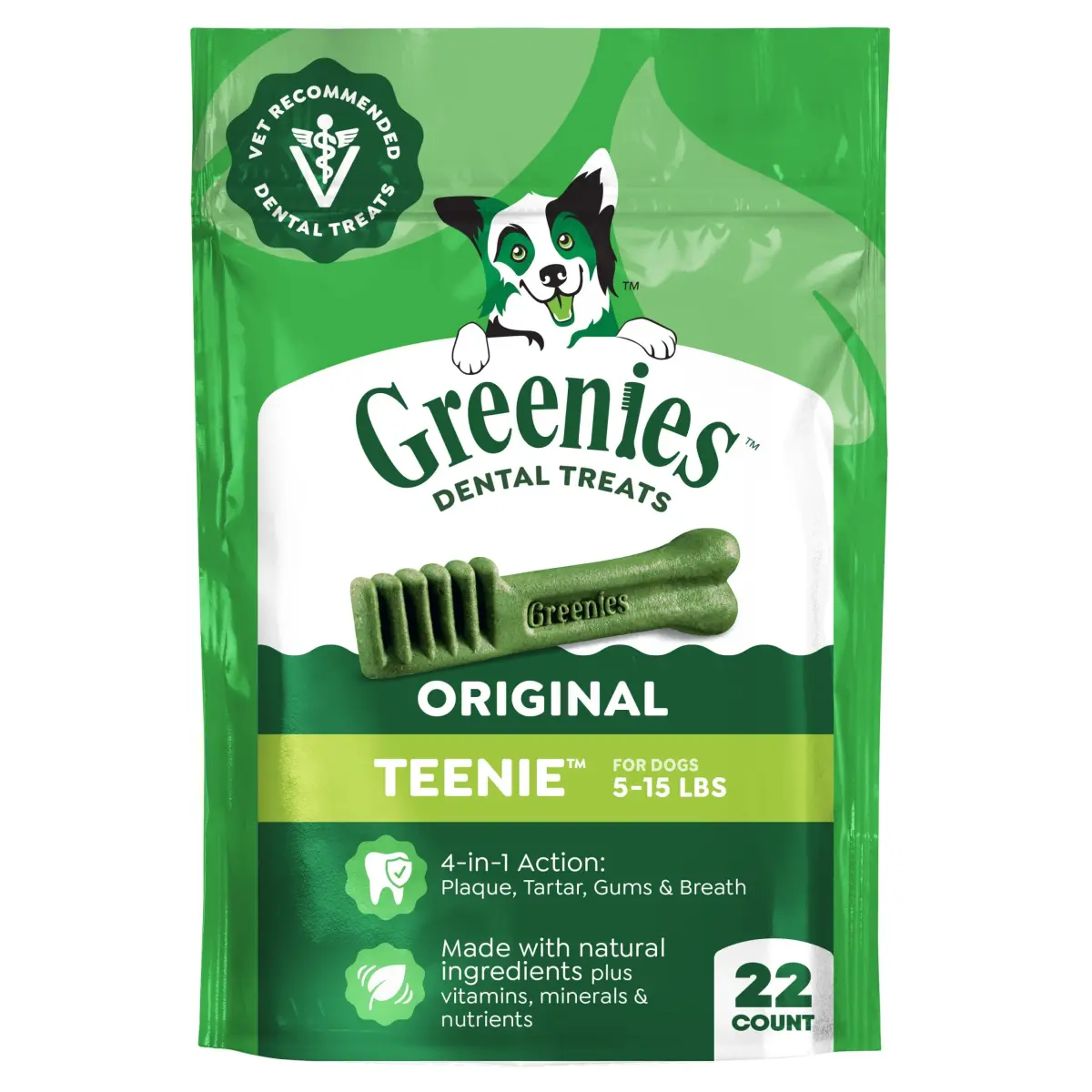 Greenies Teenie Original Natural Dental Dog Treats, Chicken, 22 Count | Vet-Recommended for Small Dogs (5-15 lbs) - main product image