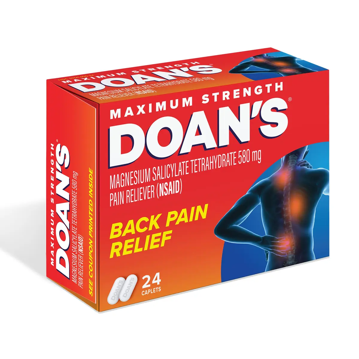 Doans Back Pain Relief Caplets, 580 mg Magnesium Salicylate | Fast-Acting Back Pain Relief - main product image