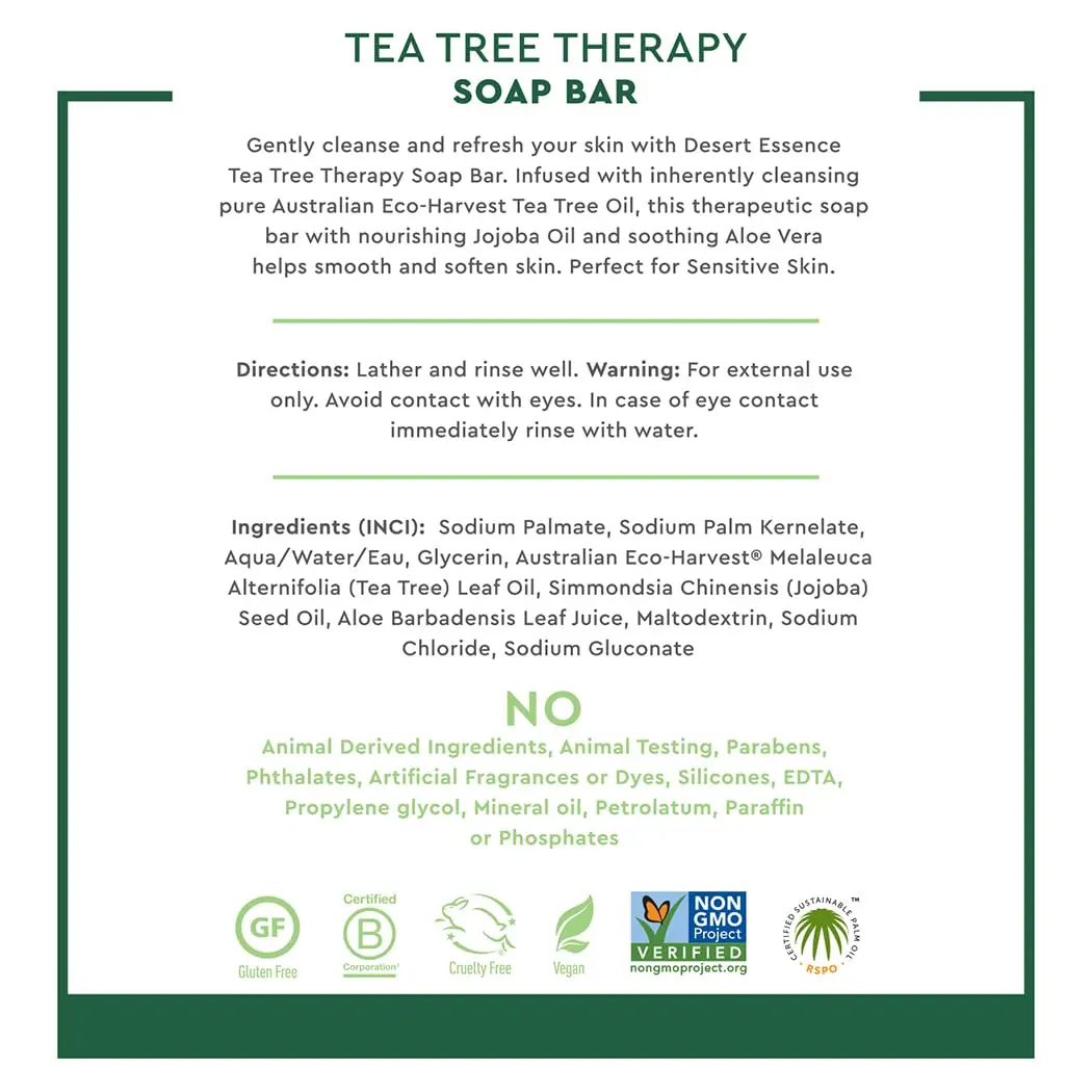 Desert Essence Tea Tree Therapy Soap Bar with Jojoba & Aloe, 5 oz | Organic, Moisturizing & Antiseptic - view 4