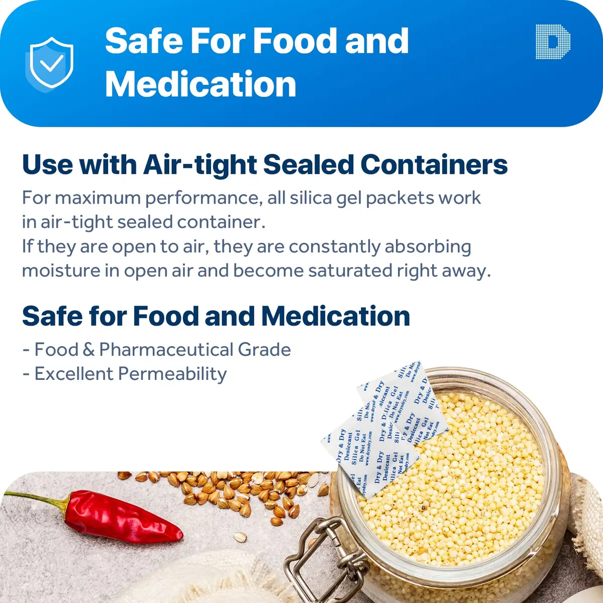 Dry & Dry 1 Gram Silica Gel Packets | Rechargeable Moisture Absorbers for Food & Electronics - view 3