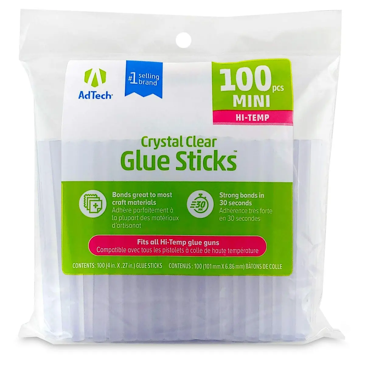 AdTech Hi-Temp Mini Hot Glue Sticks, Clear (100 Sticks, 181g) | Non-Toxic Bonding for Crafts & DIY - main product image