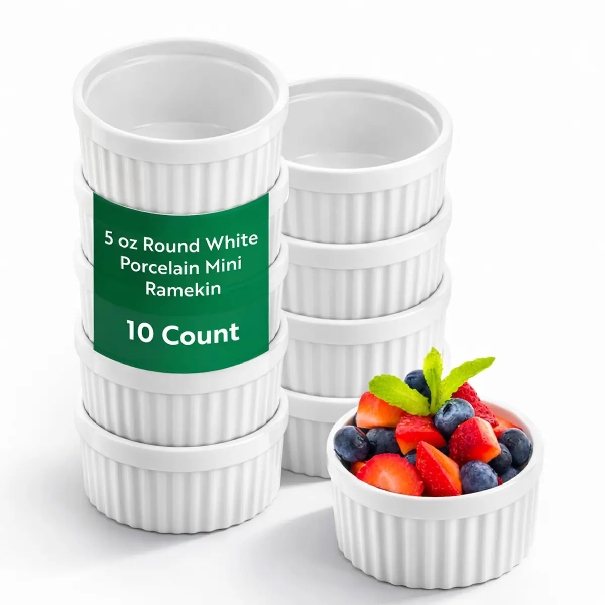 Restaurantware 5 Ounce Ramekin Bowls 10 Round Baking Ramekins | Oven & Microwave Safe White Porcelain - main product image