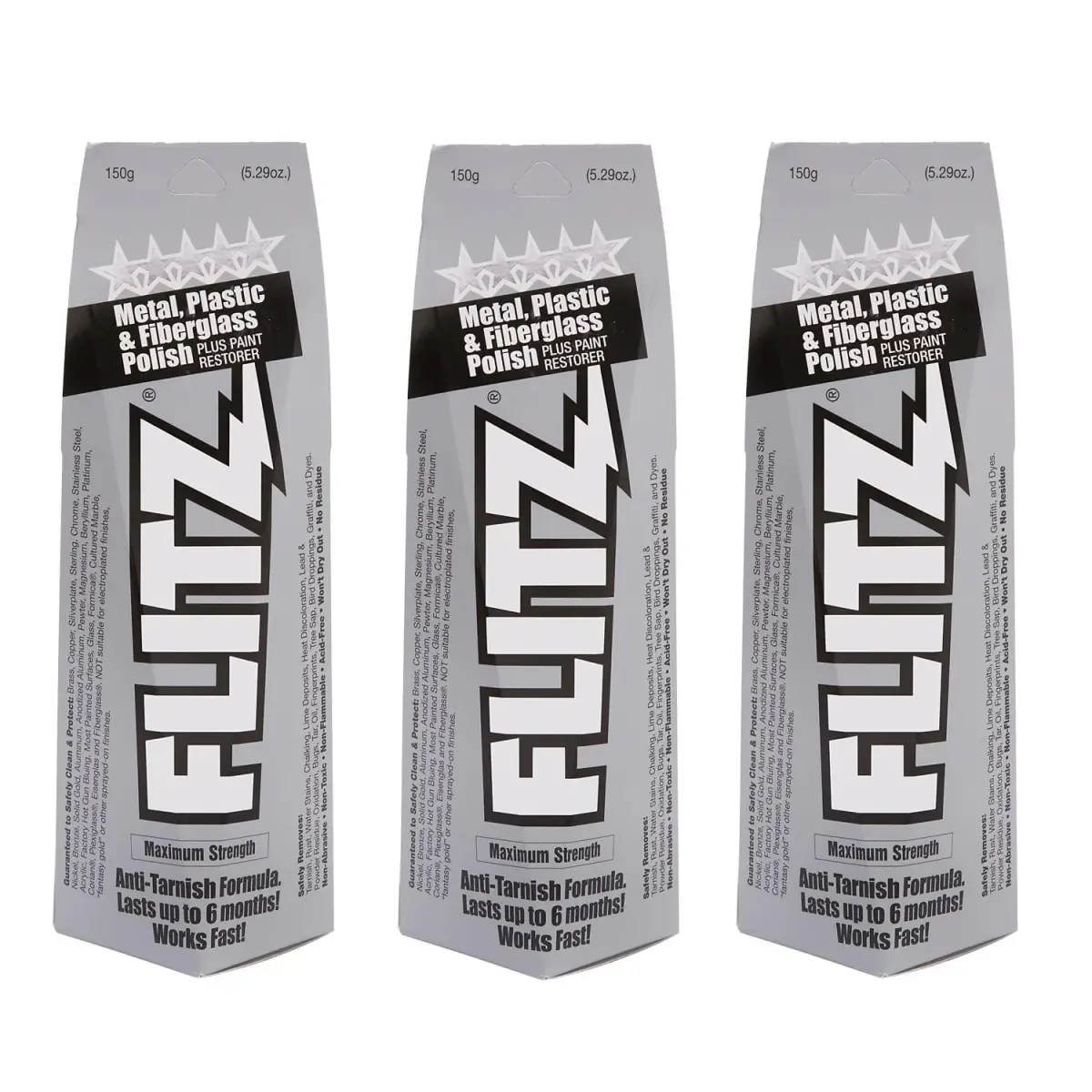 Flitz Metal Polish Paste - 5.29oz (150g) 3-Pack | Cleans, Polishes, Protects Solid Metals - main product image