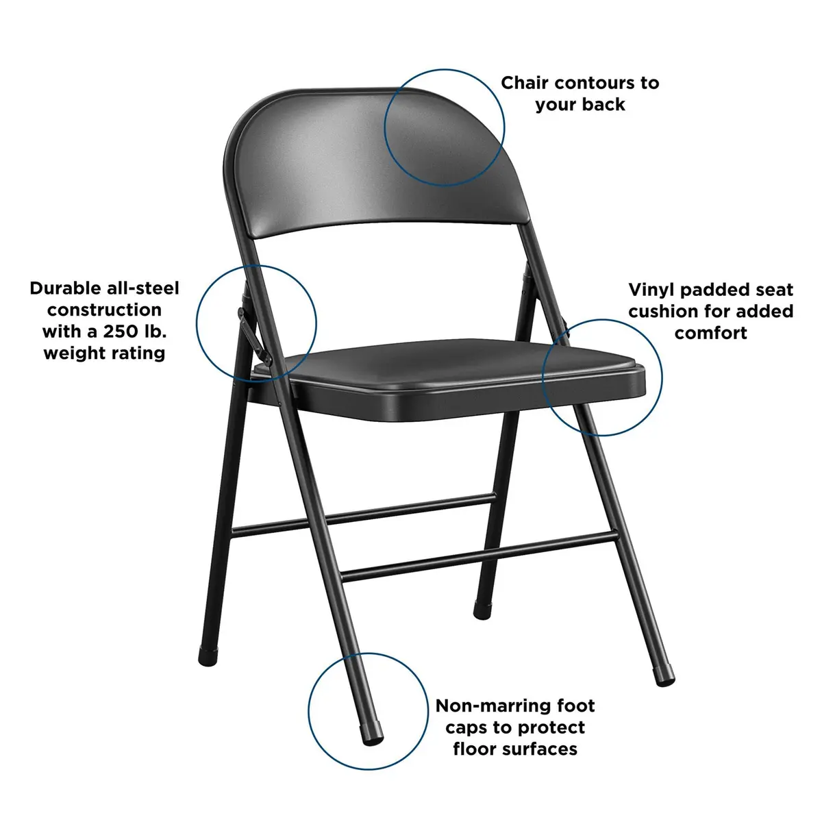 Cosco Vinyl Folding Chair 4 Pack Black | Compact, Heavy-Duty, Easy Storage - view 3