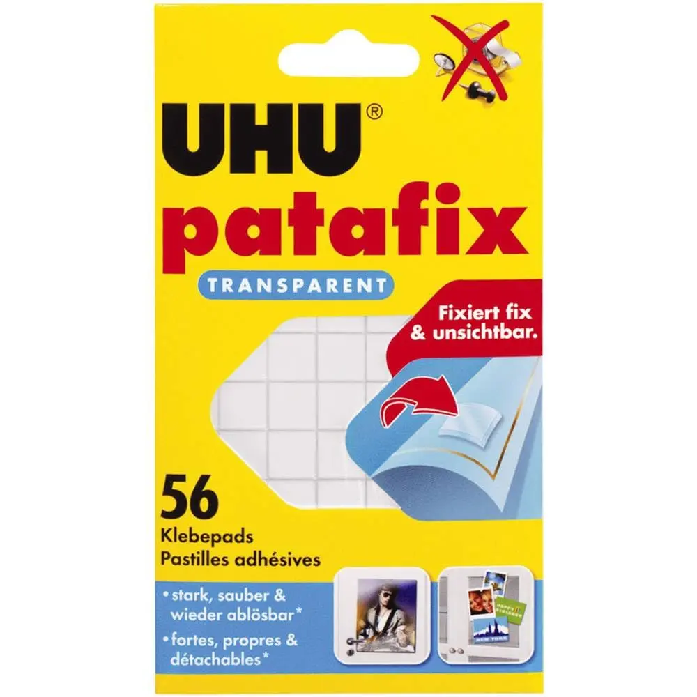 UHU Patafix Transparent Double-Sided Adhesive Pads | 56 Pads for Crafts & Art Projects - main product image
