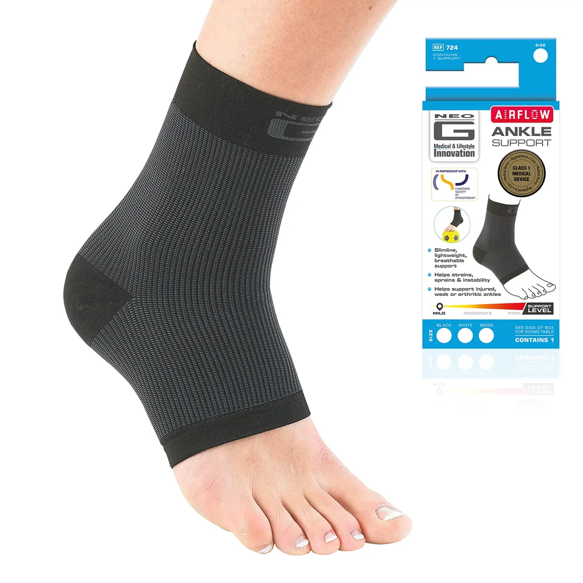 Neo-G Airflow Ankle Compression Sleeve | Support for Weak Ankles & Tendonitis, Breathable, Lightweight, Black, L - main product image