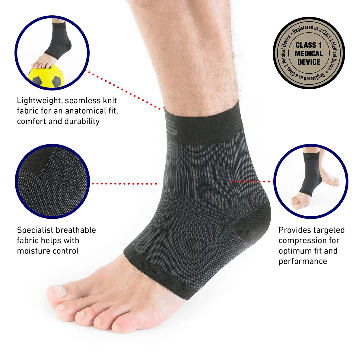 Neo-G Airflow Ankle Compression Sleeve | Support for Weak Ankles & Tendonitis, Breathable, Lightweight, Black, L - view 2