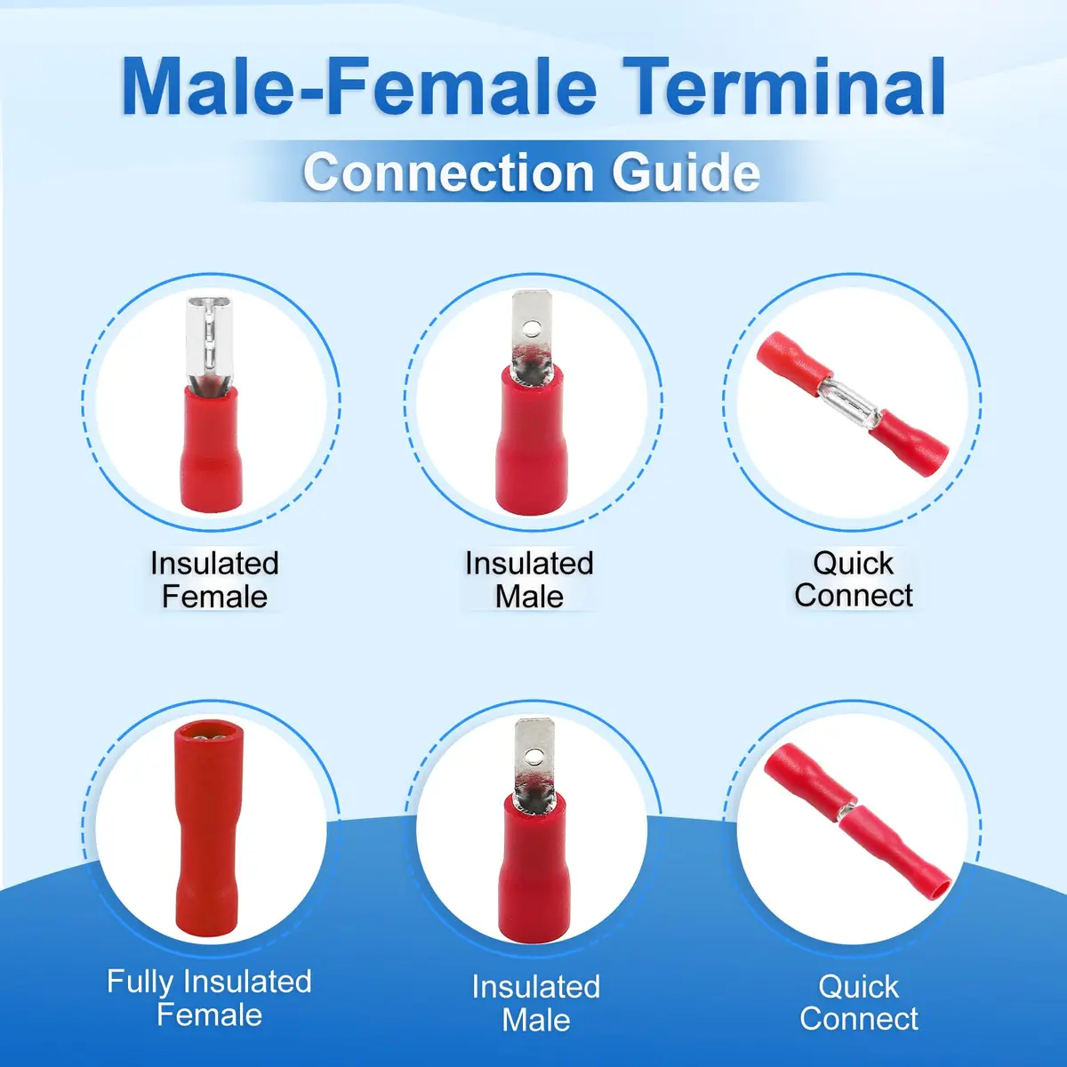 Baomain Female Spade Terminals 0.11" | Insulated, 22-16 AWG, 200-Pack for Automotive & DIY (100-120 chars) - view 6