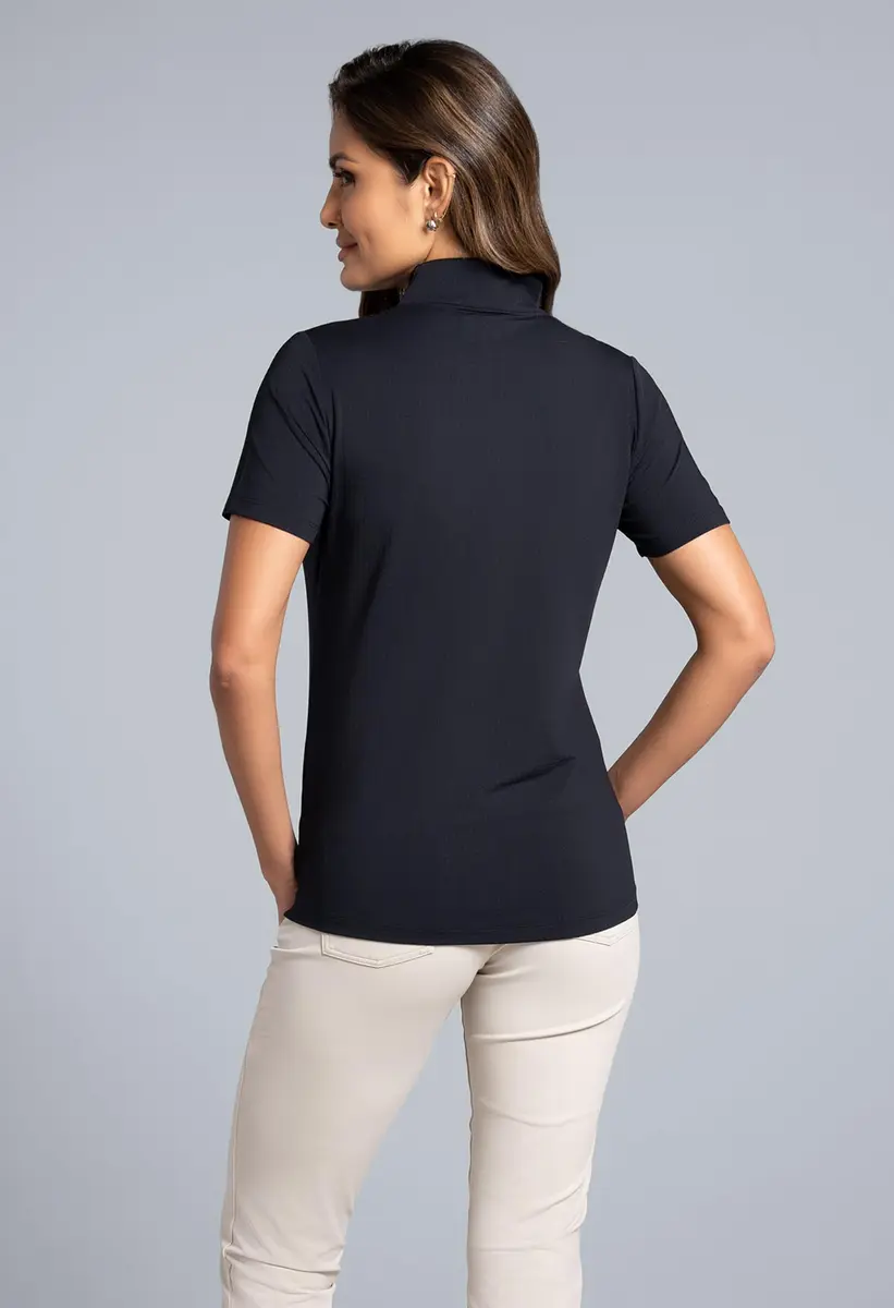 IBKUL Athleisure Wear Sun Protective UPF 50+ Icefil Cooling-Short Sleeve Mock Neck Black | UV & Sweat Control (70-120 chars) - view 2