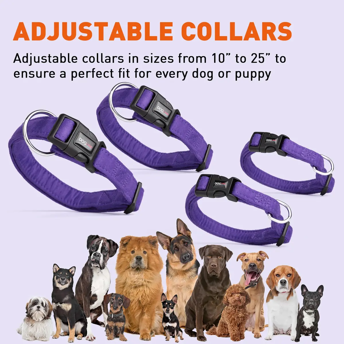 Dogline Pet Collar 3/4-Inch Wide Purple | Soft Microfiber, Reinforced Nylon, Machine Washable - view 4