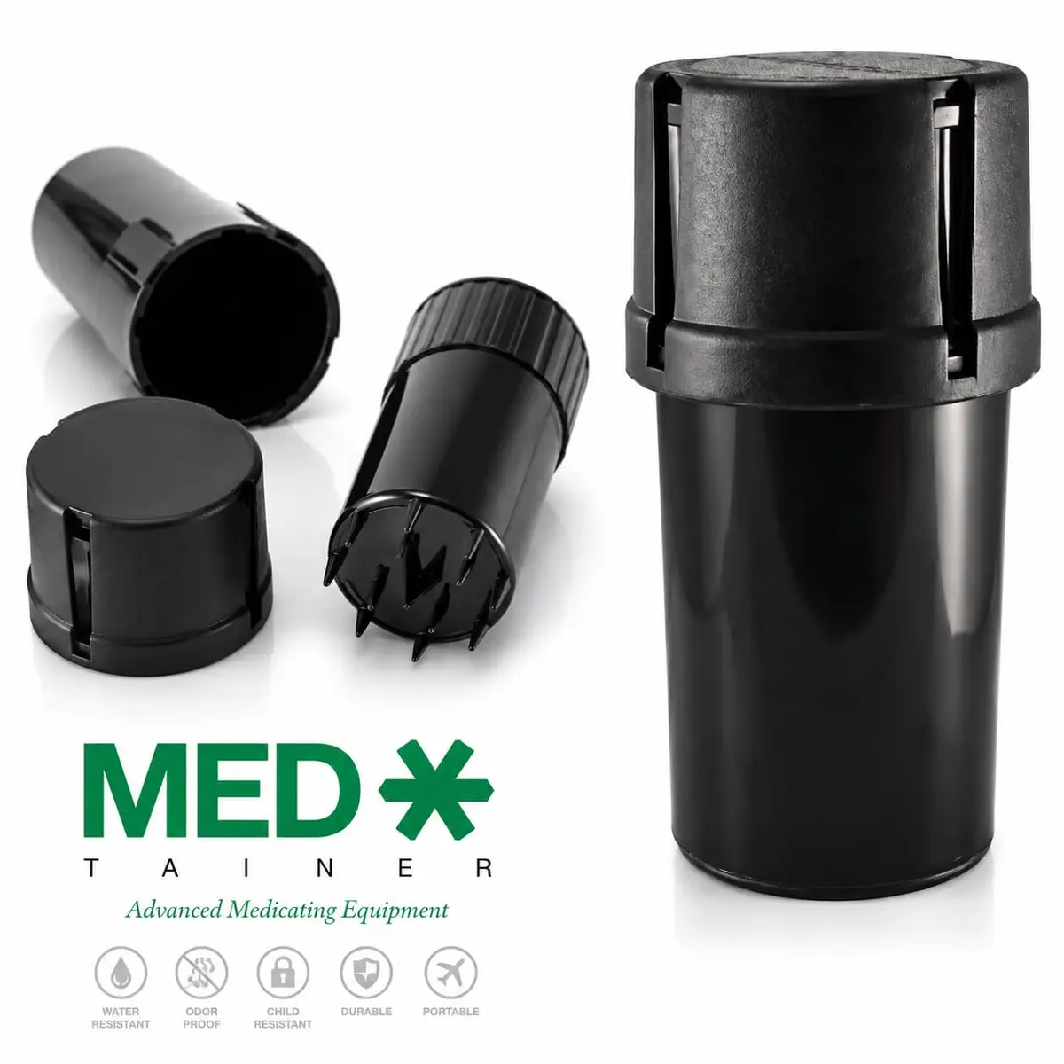 Medtainer Black Storage Container with Built-In Grinder | 4.5cm (1.6") x 9cm (3.6") - view 5