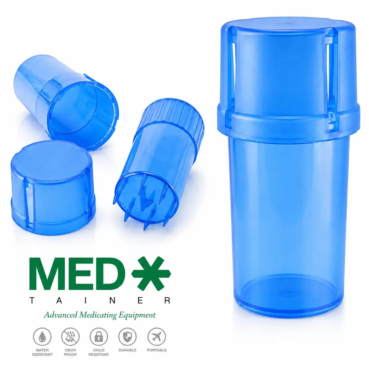 Medtainer Translucent Blue Large 2-in-1 Storage Container with Built-In Grinder (15.8 cm x 6.9 cm x 4.7 cm) | Airtight Watertight Medical-Grade Plastic - view 6