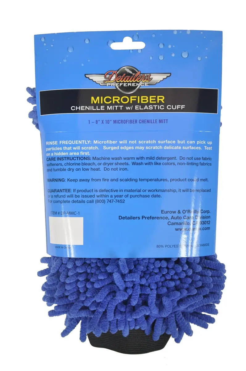 Detailer's Preference Double-Sided Chenille Microfiber Wash Mitt | Scratch-Free, Absorbent, Reusable, Blue - view 3