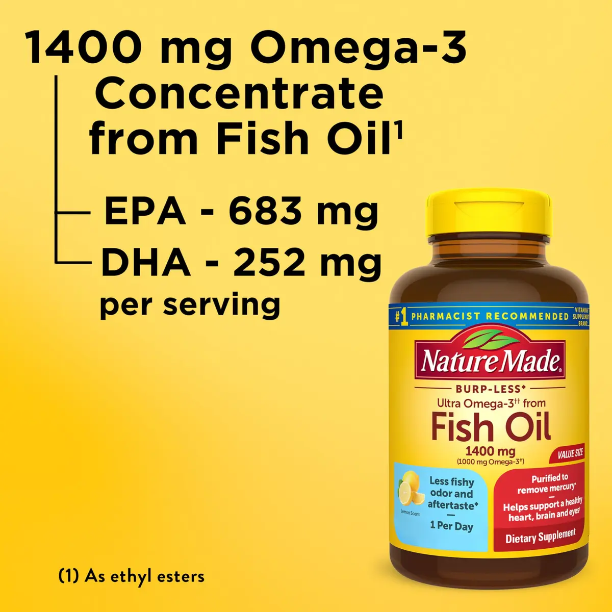 Nature Made Burp Less Ultra Omega 3 Fish Oil 1400mg Softgels, 90 Count | Supports Heart, Brain & Eye Health - view 3