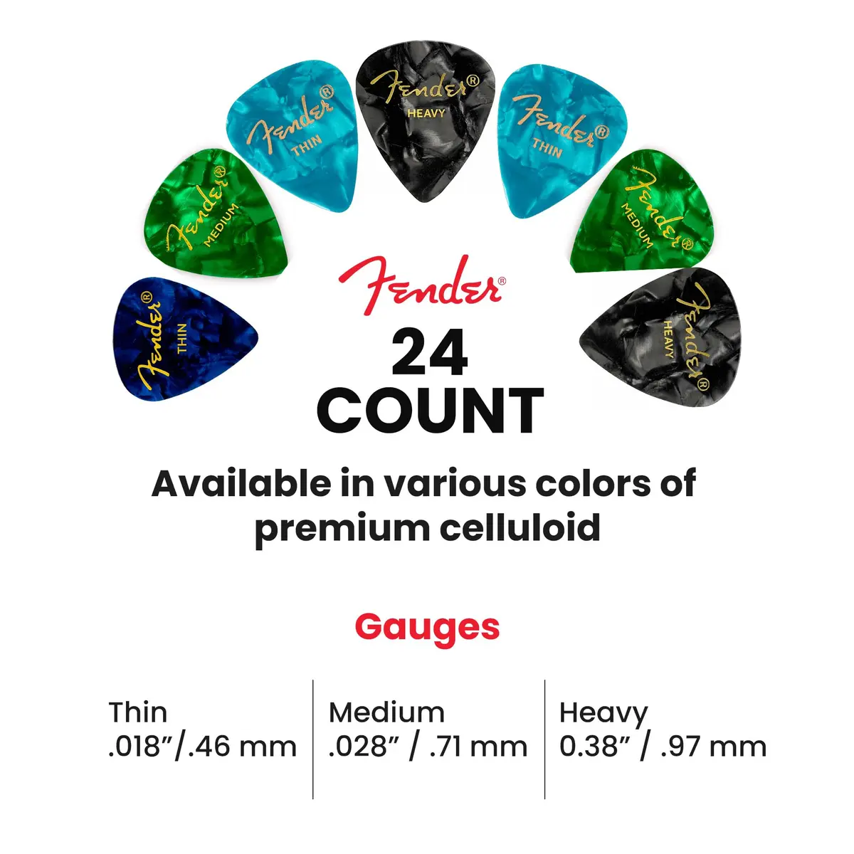 Fender Premium Guitar Picks Sampler 24 Pack | Includes Thin, Medium & Heavy Gauges for Versatile Play - view 6