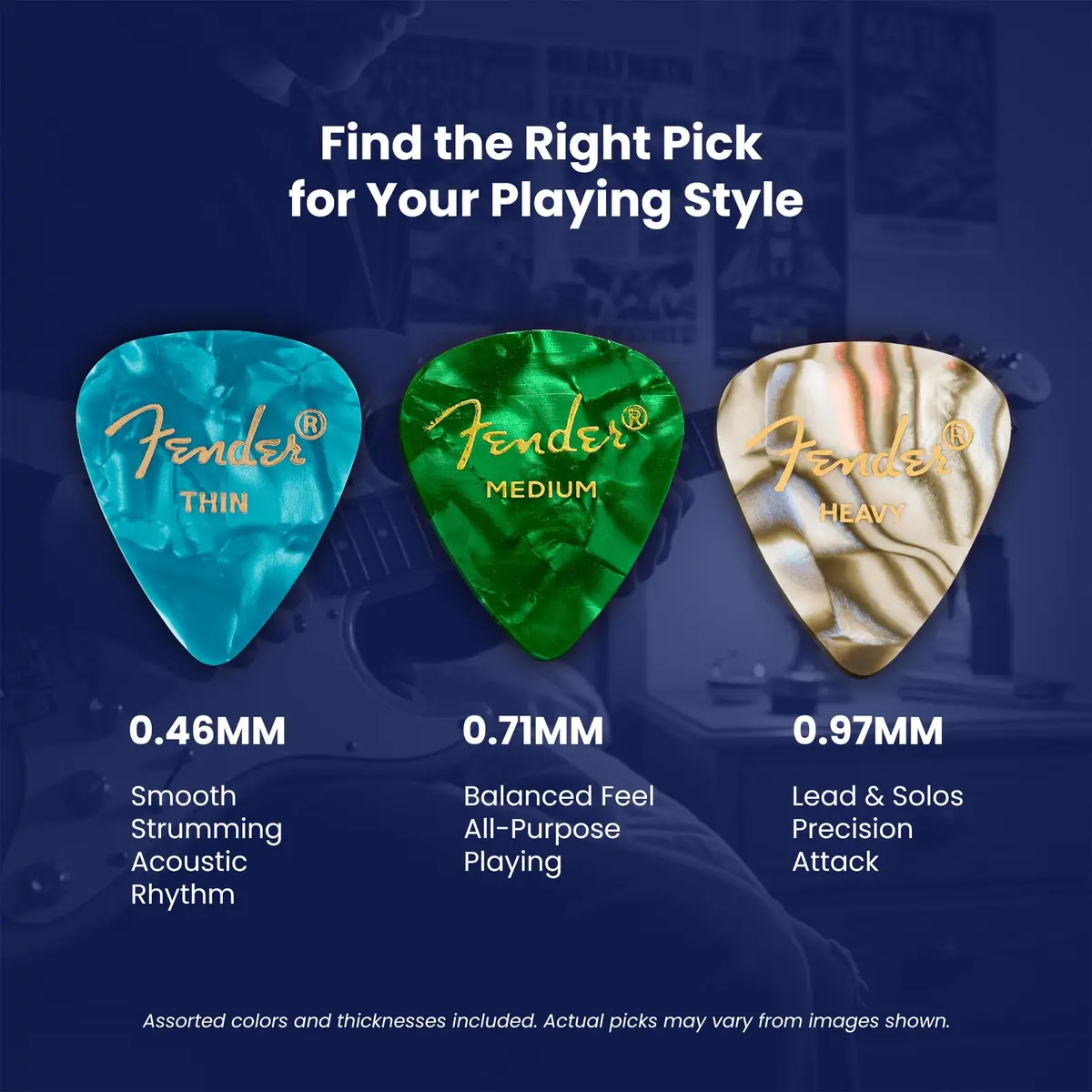 Fender Premium Guitar Picks Sampler 24 Pack | Includes Thin, Medium & Heavy Gauges for Versatile Play - view 3