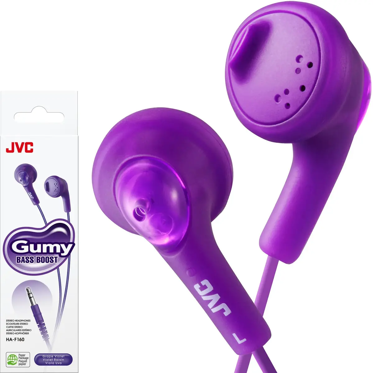 JVC Gumy Earbud Headphones Violet | Powerful Sound with 13.5mm Neodymium Drivers - main product image