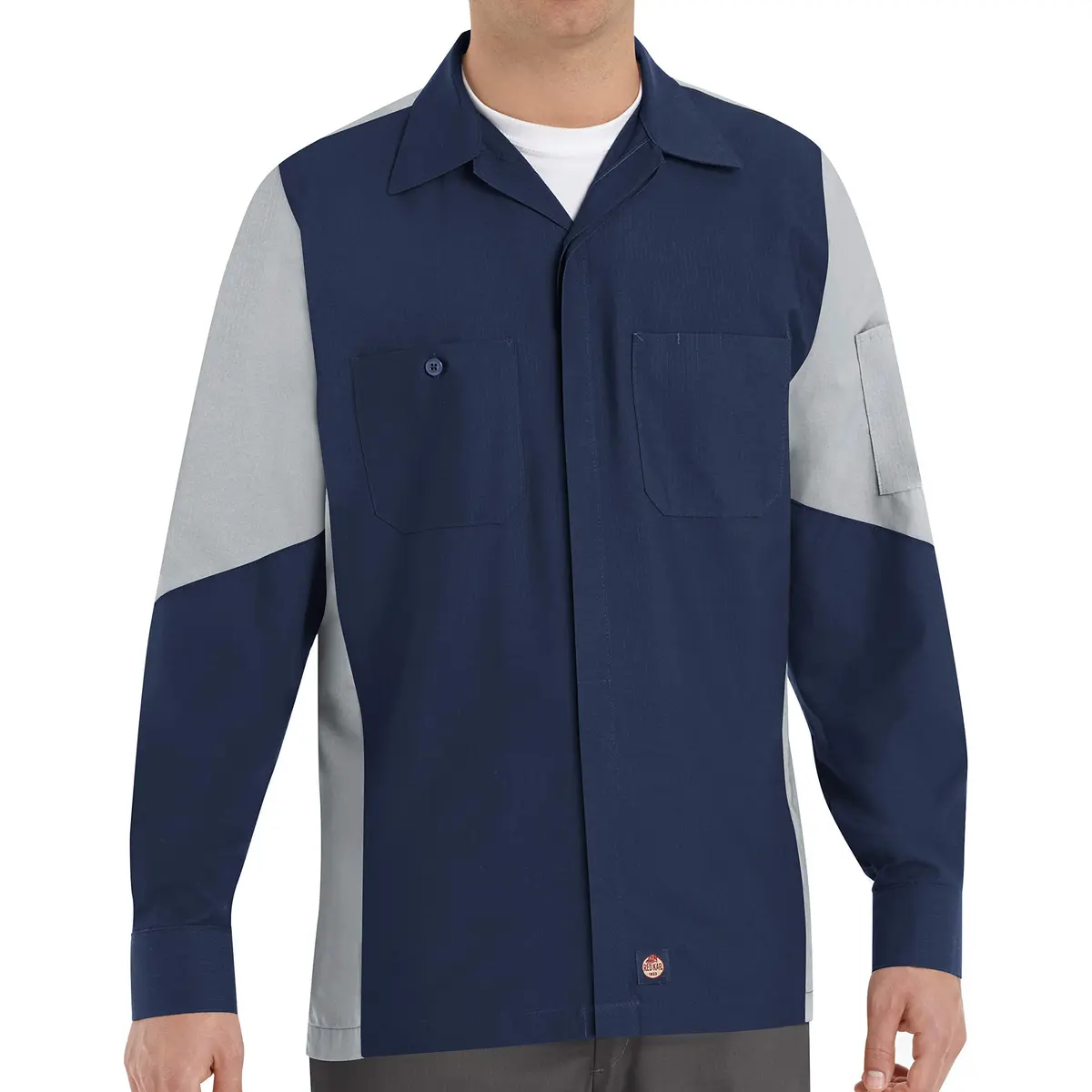 Red Kap Long Sleeve Two-Tone Crew Shirt Navy/Grey Large | Durable Workwear with Comfort (120 chars) - main product image
