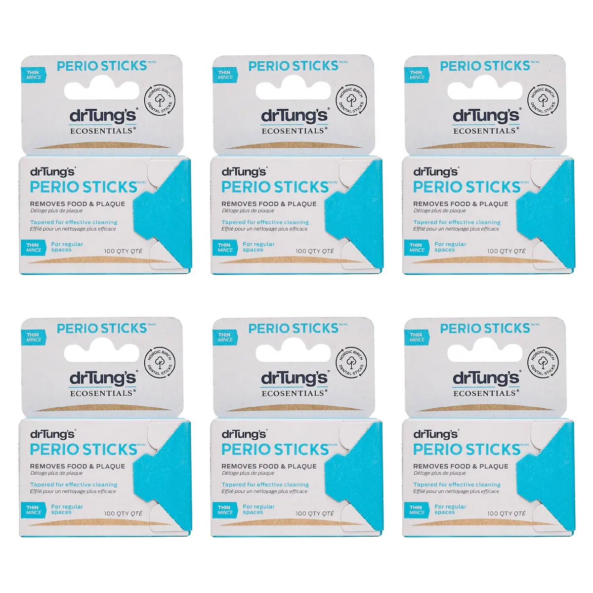 drTung's Perio Sticks Dental Floss Picks - Thin, 600 Count (6x100) | Gentle Gum Cleaning & Plaque Removal - main product image
