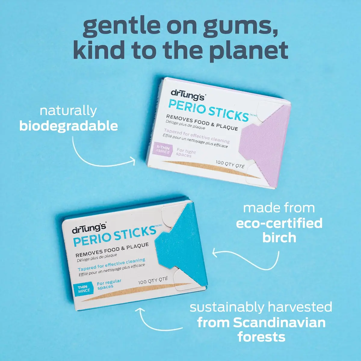 drTung's Perio Sticks Dental Floss Picks - Thin, 600 Count (6x100) | Gentle Gum Cleaning & Plaque Removal - view 3