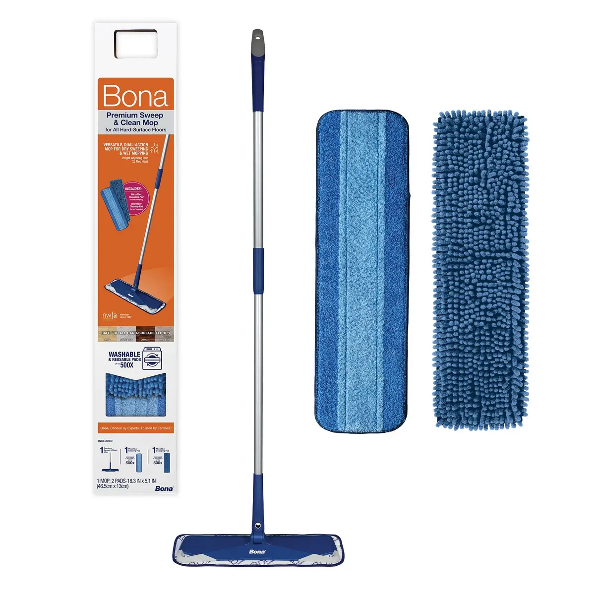 Bona Microfiber Sweep & Clean Mop for Multi-Surface Floors | Versatile, Adjustable, Reusable - main product image