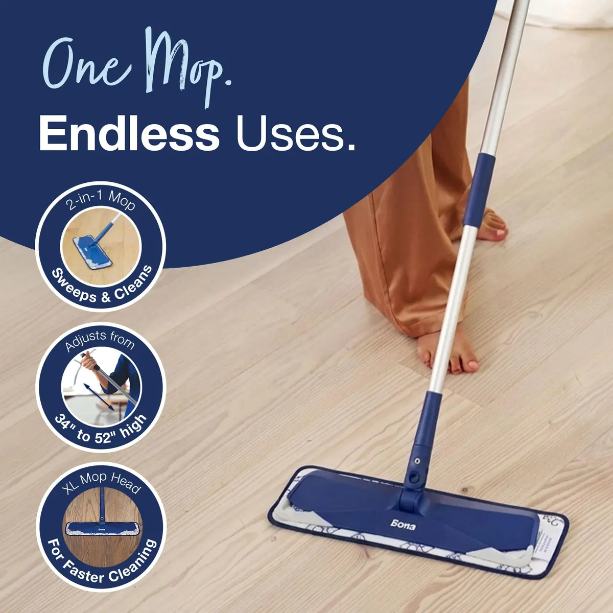 Bona Microfiber Sweep & Clean Mop for Multi-Surface Floors | Versatile, Adjustable, Reusable - view 3