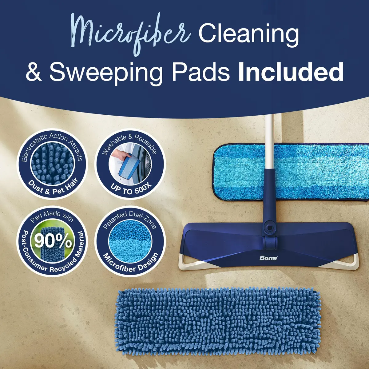 Bona Microfiber Sweep & Clean Mop for Multi-Surface Floors | Versatile, Adjustable, Reusable - view 4