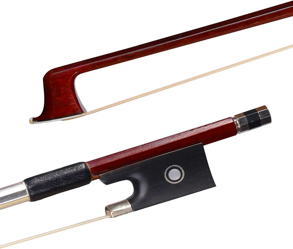 adm 4/4 Full Size Student Violin Bow with Horsehair, Brazilwood, Ebony Frog, Pearl Eye, Pearl Slide, Brown - view 8