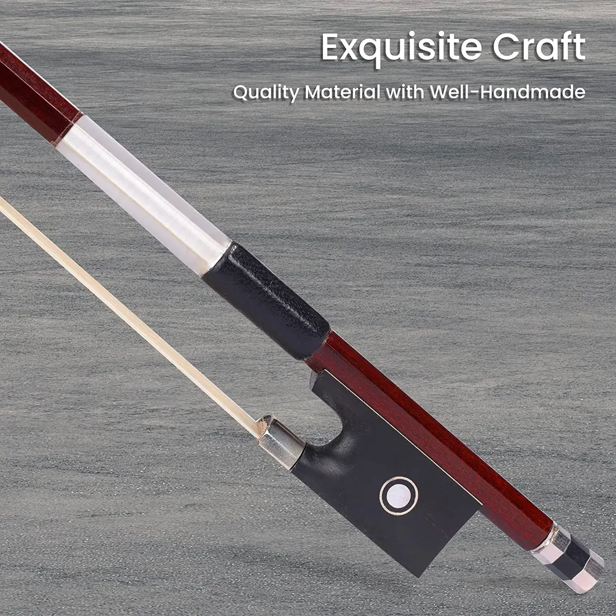 adm 4/4 Full Size Student Violin Bow with Horsehair, Brazilwood, Ebony Frog, Pearl Eye, Pearl Slide, Brown - view 2