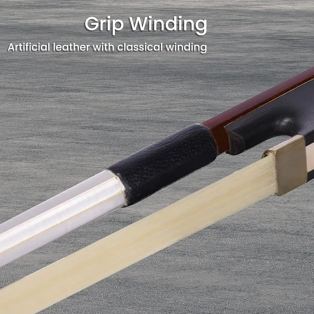 adm 4/4 Full Size Student Violin Bow with Horsehair, Brazilwood, Ebony Frog, Pearl Eye, Pearl Slide, Brown - view 4