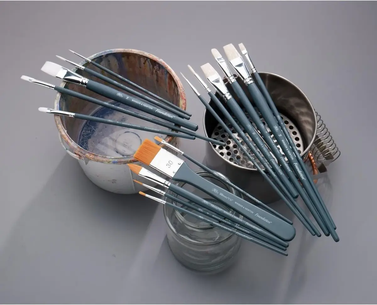 Winsor & Newton Foundation Acrylic Brush Set Long Handle 6 Pack | Synthetic Bristles for Acrylic & Oil Painting - view 3