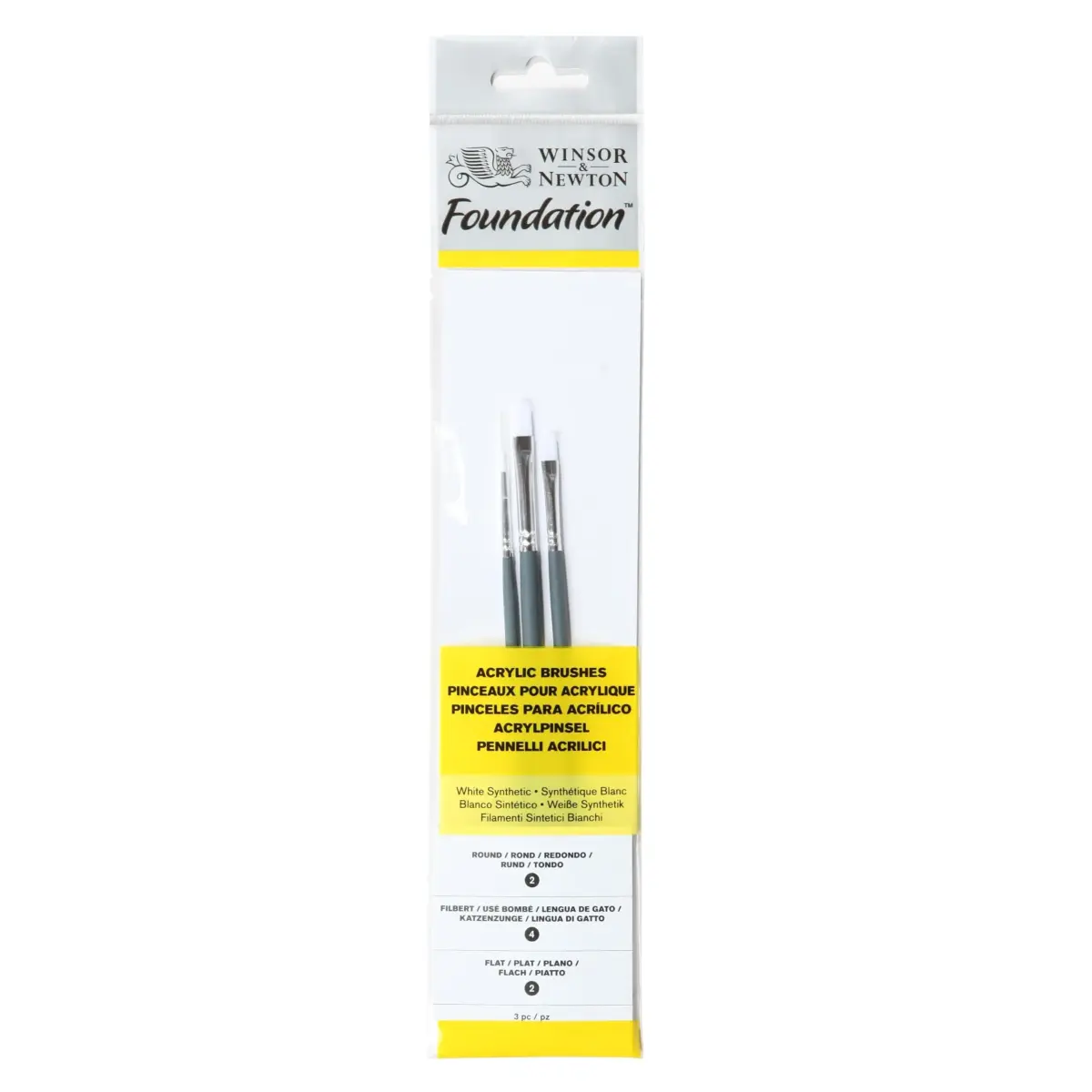 Winsor & Newton Foundation Acrylic Brush Set, SH, 3 Pack | Synthetic Bristles for Acrylic & Oil Painting - main product image