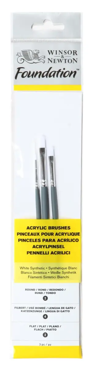 Winsor & Newton Foundation Acrylic Brush Set, SH, 3 Pack | Synthetic Bristles for Acrylic & Oil Painting - main product image