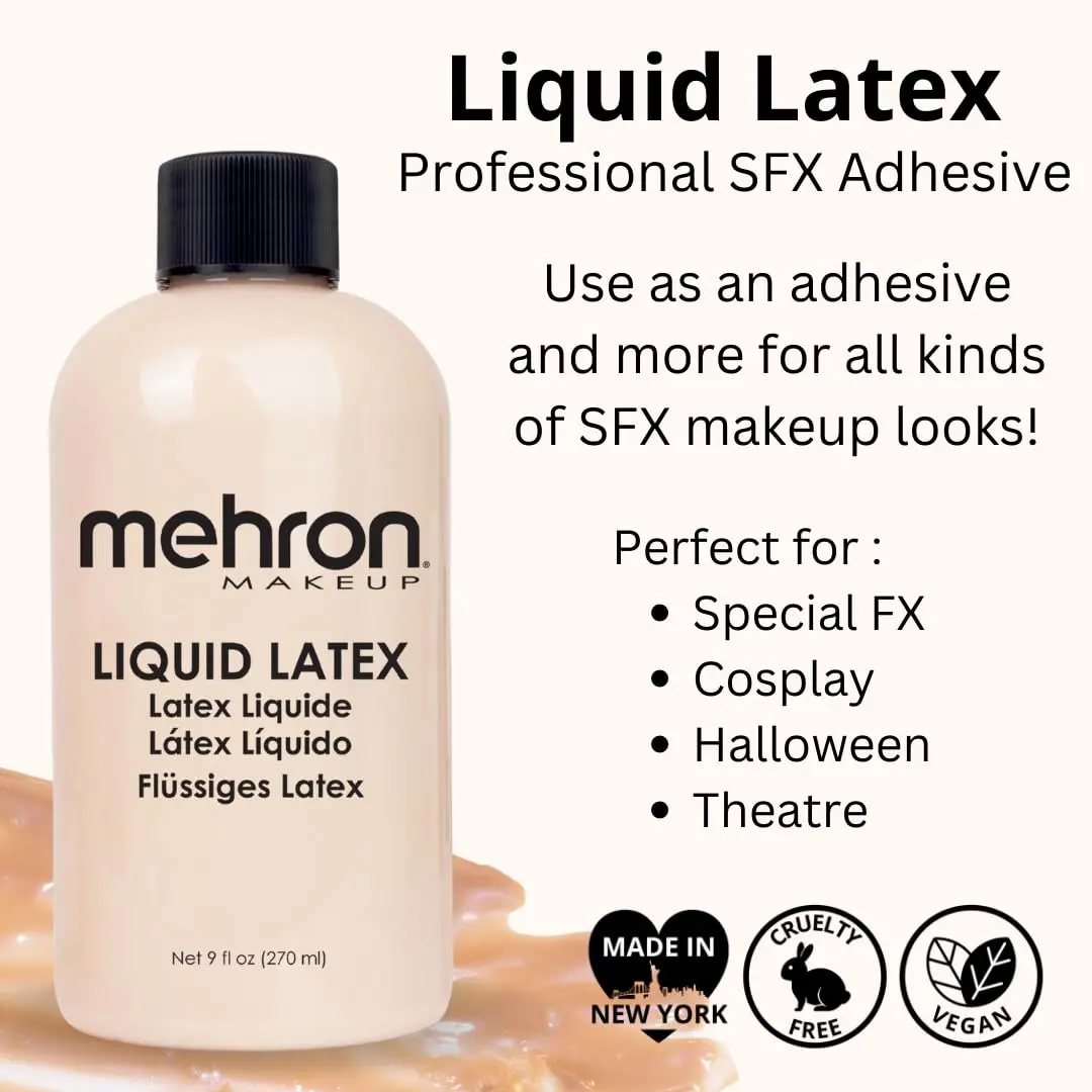 Mehron Makeup Liquid Latex - 9 oz LIGHT FLESH | Special FX Adhesive for Body Art & Prosthetics - view 2
