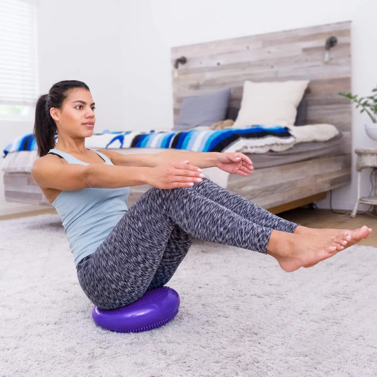 ProsourceFit Core Balance Disc Trainer, 14" Diameter with Pump for Fitness, Balance & Seating; Wobble Board for Core Stability; Flexible Floor Cushions for Kids, Purple - view 6