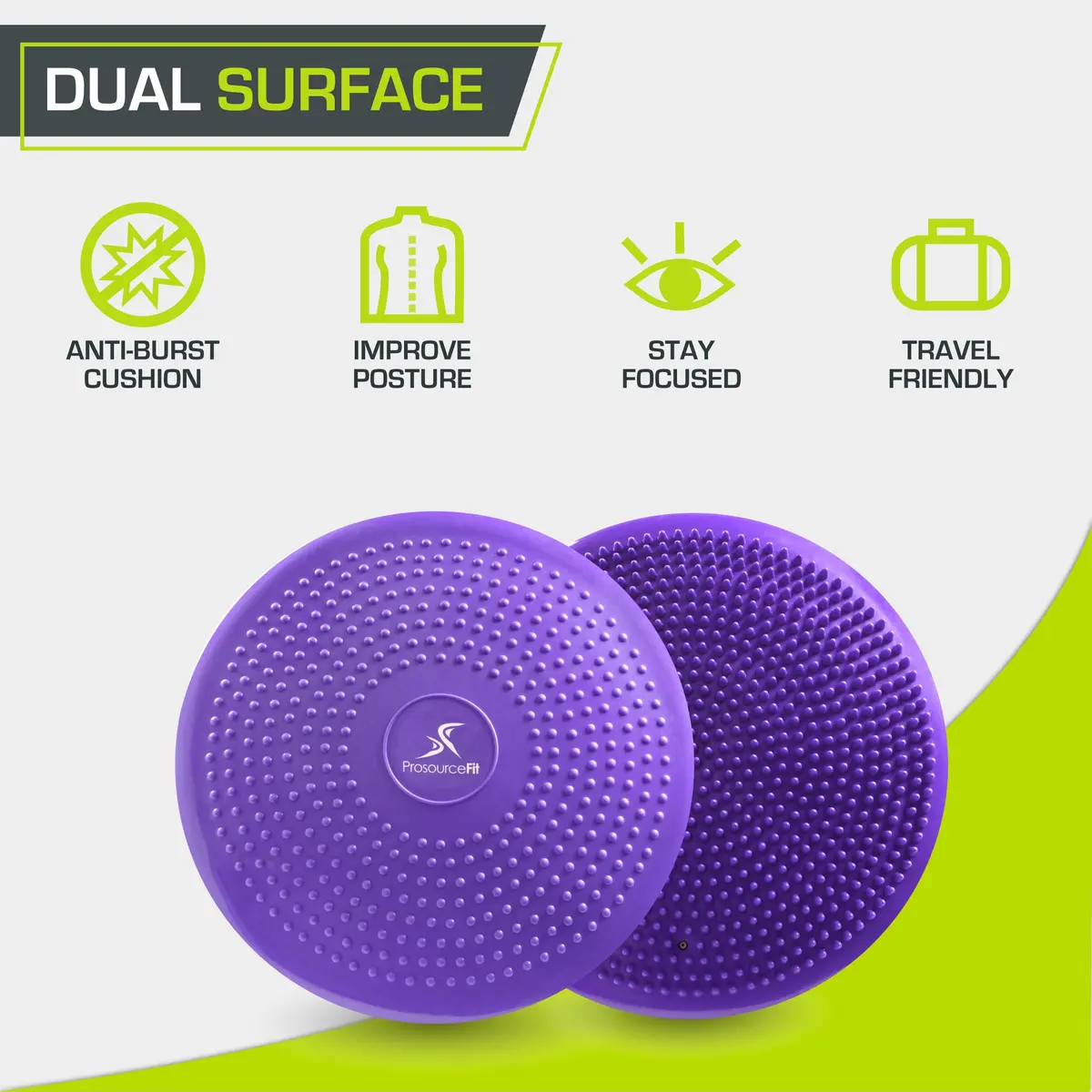 ProsourceFit Core Balance Disc Trainer, 14" Diameter with Pump for Fitness, Balance & Seating; Wobble Board for Core Stability; Flexible Floor Cushions for Kids, Purple - view 3