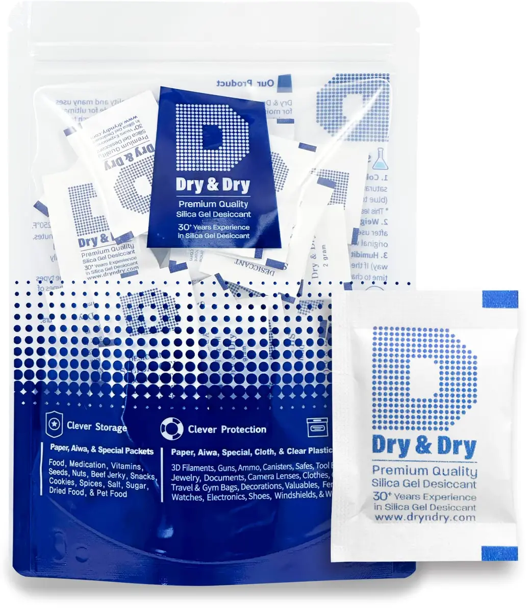 Dry & Dry 2 Gram Silica Gel Packets | Rechargeable Moisture Absorbers for Food & Electronics - main product image