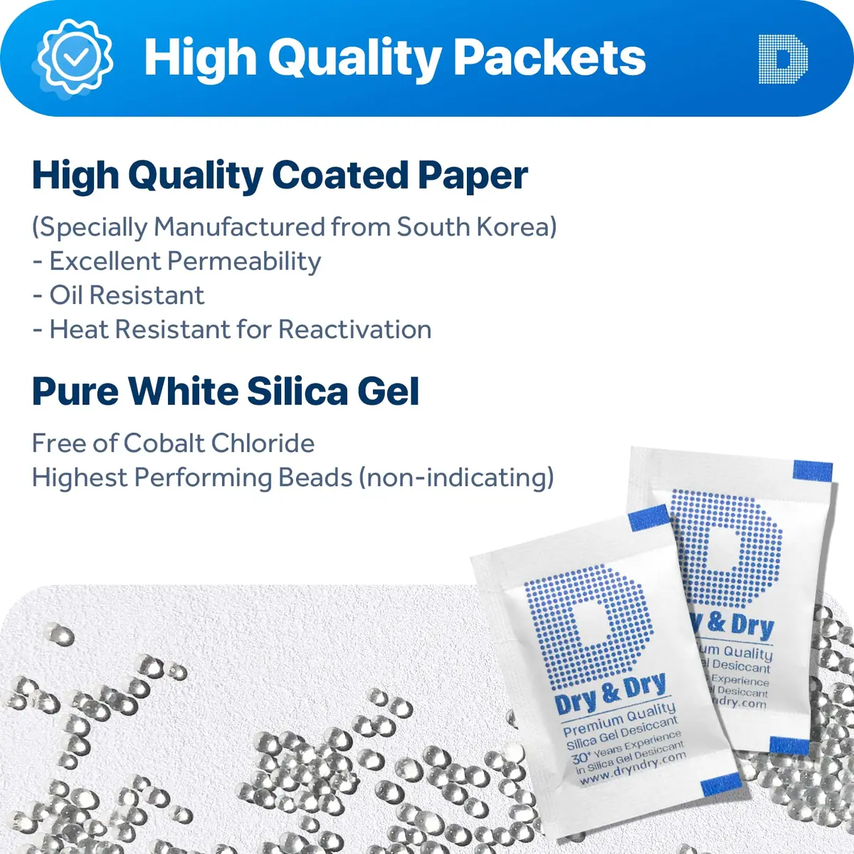 Dry & Dry 2 Gram Silica Gel Packets | Rechargeable Moisture Absorbers for Food & Electronics - view 2