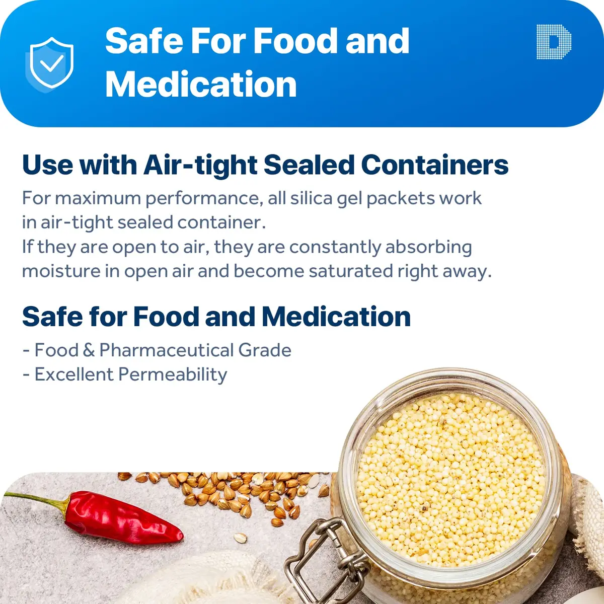Dry & Dry 2 Gram Silica Gel Packets | Rechargeable Moisture Absorbers for Food & Electronics - view 3