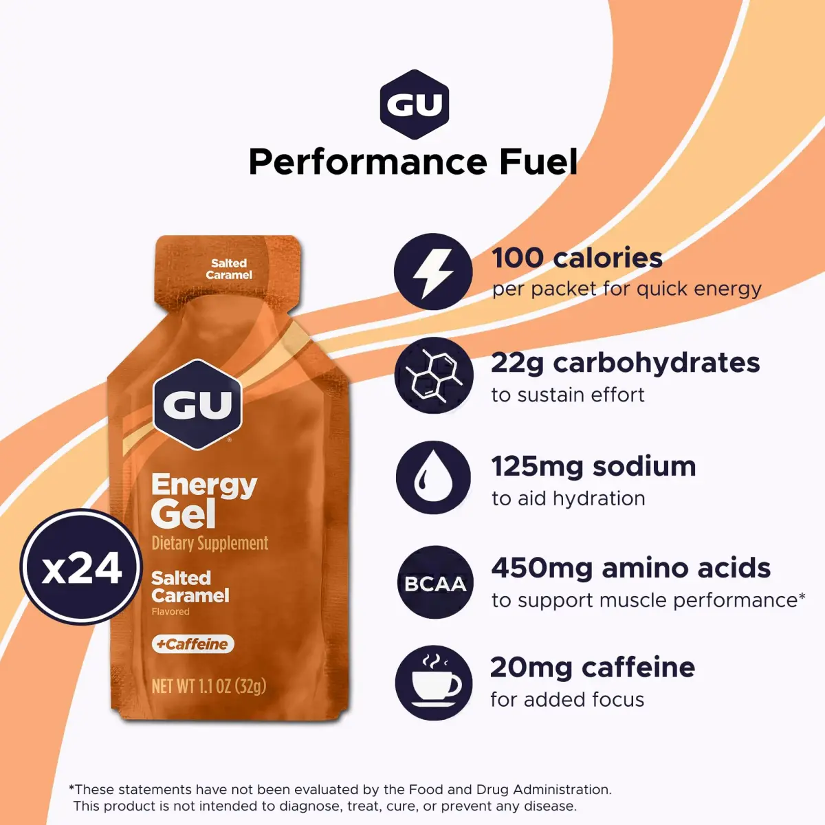 GU Energy Salted Caramel Energy Gel 24-Pack (100 Calorie Packets) | Dual-Source Energy & Electrolytes - view 2