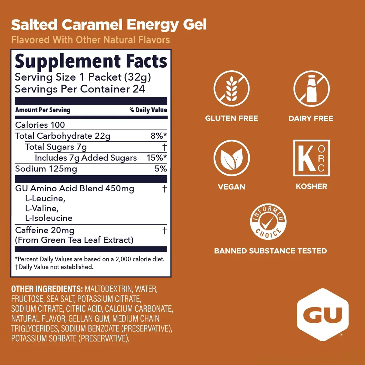 GU Energy Salted Caramel Energy Gel 24-Pack (100 Calorie Packets) | Dual-Source Energy & Electrolytes - view 3