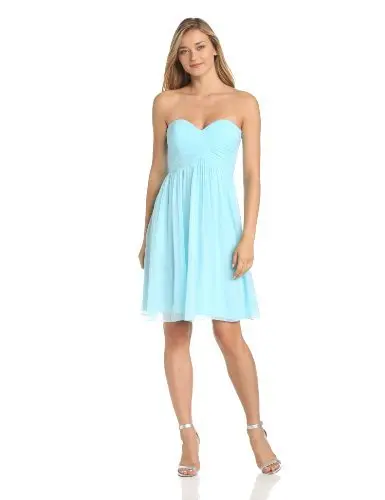 Donna Morgan Strapless Sweetheart Chiffon Dress Gulf Stream | Elegant Party Wear - main product image