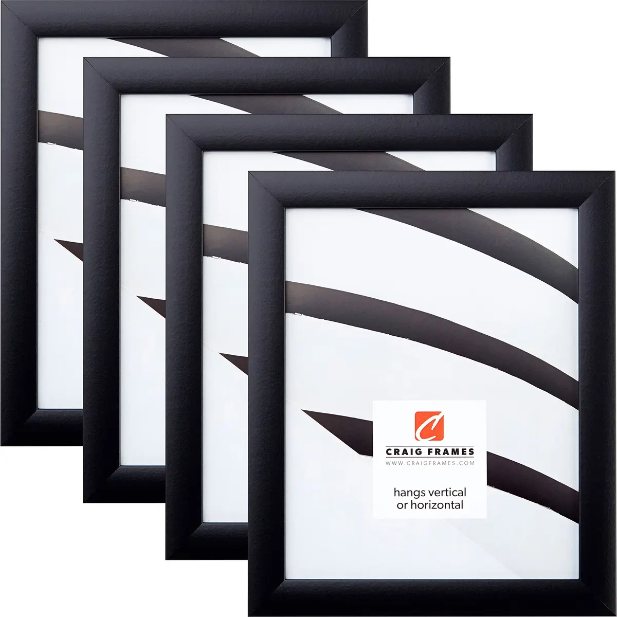 Craig Frames 8x10 Black Picture Frame Set (4-Pack) | 20.3cm x 25.4cm (8" x 10") | Matte Black Engineered Wood with Glass - main product image