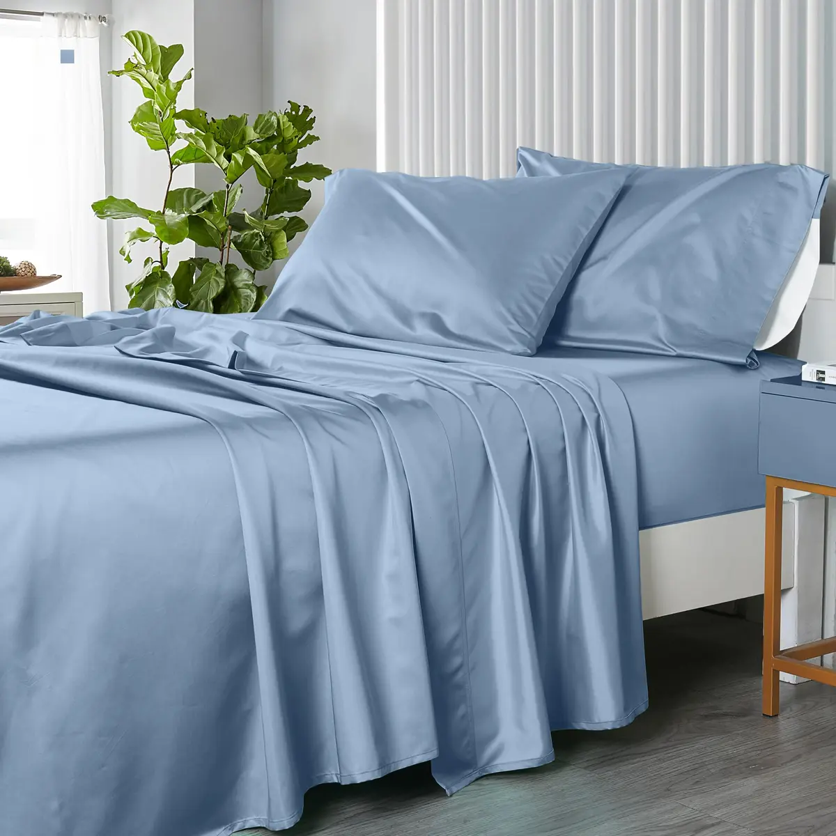 Royal Hotel Bedding Split King Sheets Set, 600 Thread Count Cotton Sateen, Blue | Breathable & Soft Bed Sheets - main product image